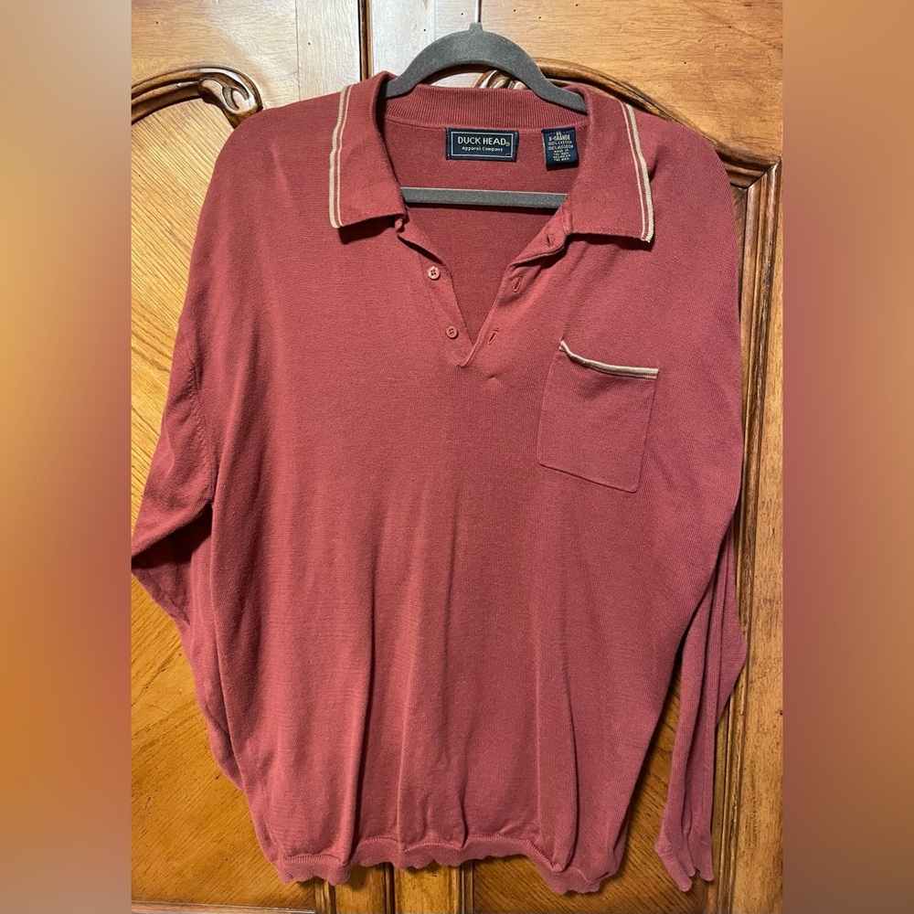 Men's Long Sleeve Duck Head Polo Shirt Vintage Style Size XL
